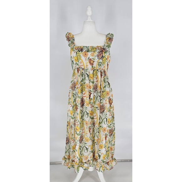 Donna Morgan Yellow Chiffon Dress Womens 12 Garden Party CottageCore Spring Vibe - Picture 2 of 13